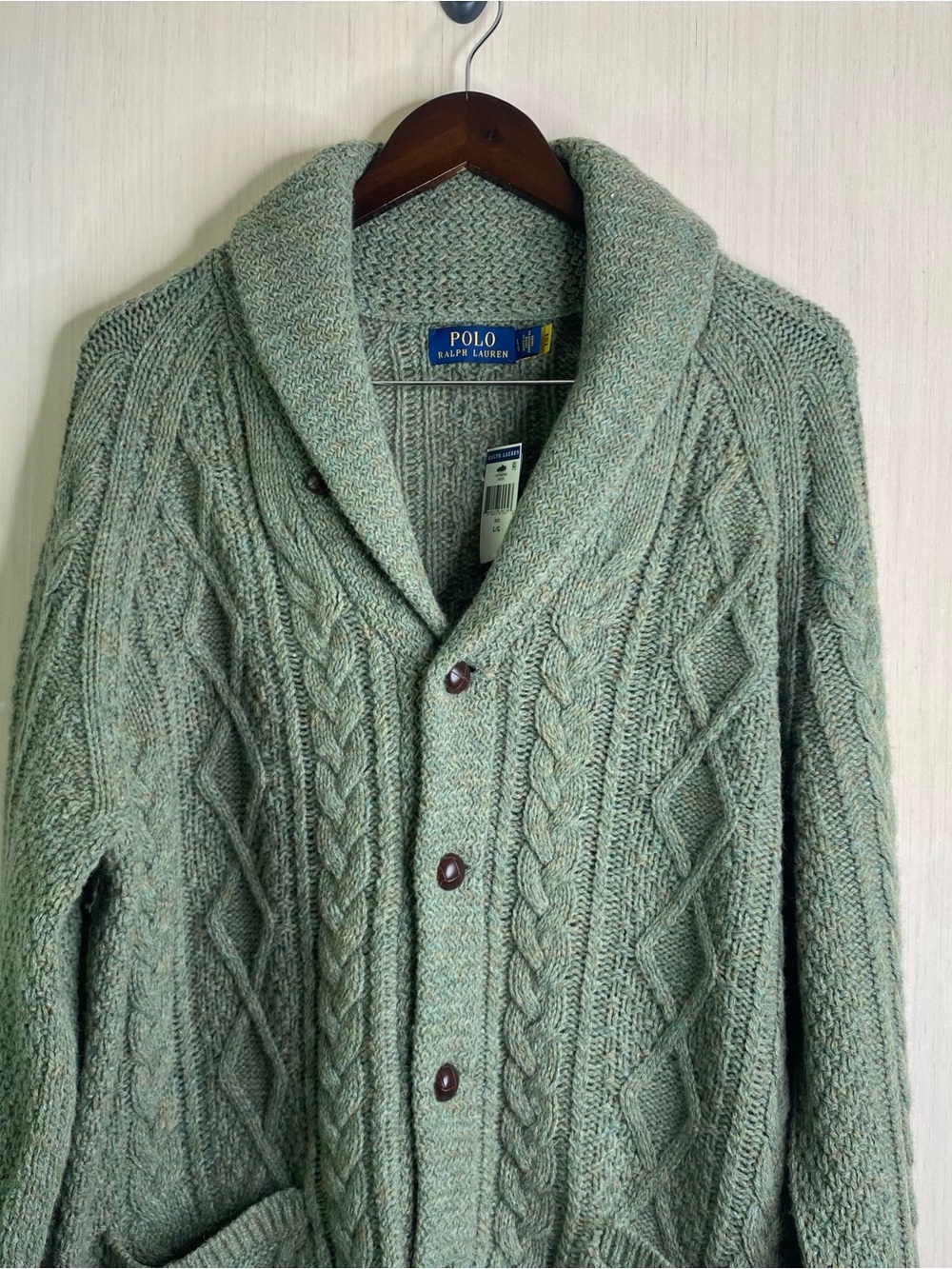 Polo by Ralph Lauren Men’s Shawl Collar Cable Wool-Cashmere Blend Cardigan Large - Picture 4 of 12